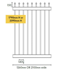 Zeus steel middle sliding gate panel 1790MM or 2090MM H x 1260mm W or 2100mm W