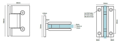 Purity Showerscreens® wall to glass hinge HEAVY DUTY / SQUARE EDGE - Matt Black