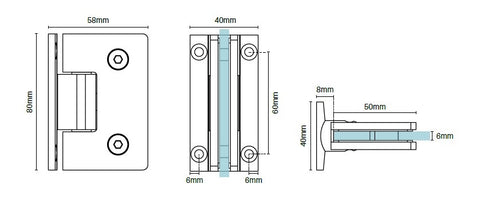 Zürich 6mm wall to glass hinge SQUARE EDGE, chrome