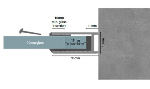 EXTENDED U channel aluminium - Matt Black, Deep Shower Screen Wall Channel