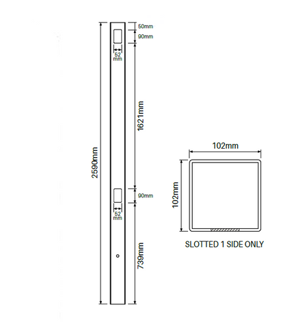 102mm x 102mm 1 way post – Vertical Paling 2590mm Long, picket fence, 7 Year Warranty