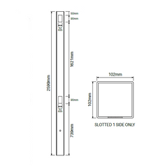 102mm x 102mm 1 way post - Vertical Paling 2590mm Long, picket fence, 7 Year Warranty