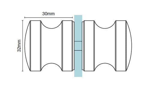 Round recessed knob for frameless shower doors - Chrome