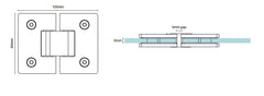 Zurich 6mm glass to glass hinge SQUARE EDGE, chrome