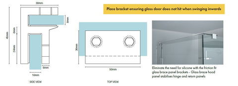 Purity Showerscreens® glass brace bracket LARGE - SQUARE EDGE - Chrome