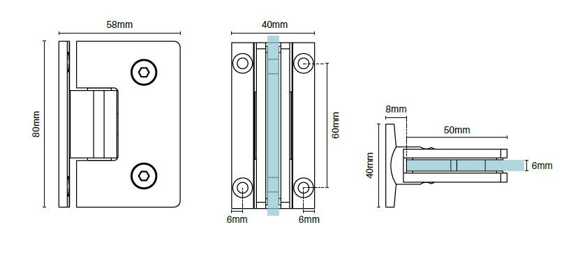 Zurich 6mm wall to glass hinge SQUARE EDGE Black