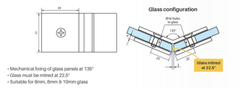 135 Degrees Glass to Glass Brackets for Frameless Glass Shower Screens - SOLID BRASS - Matt Black