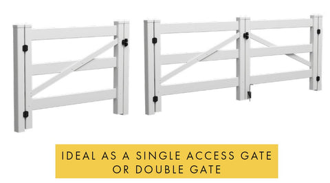 3 Rail gate, single gate, White PVC Hampton Gate  1800mm wide, flat pack, 7 Year Warranty