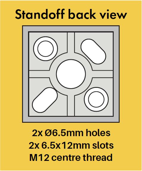 40mm square cap x 30mm body standoff SS316, Square standoff for glass fixing, 316 Stainless Steel