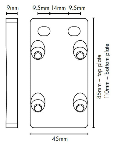 Mounting Plate for Bottom Rail *Raked* - Pack of 2 - 45mm x 85mm x 9mm