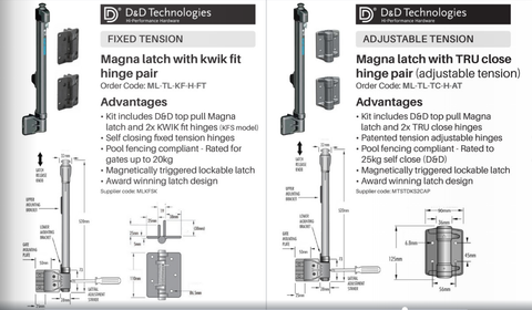 Pool Gate Lock Magna Latch Kit with Multi Fit Hinges D & D Technologies