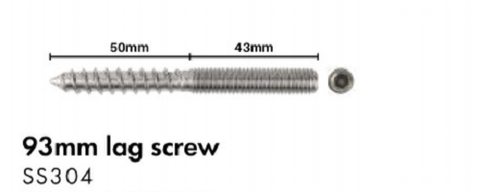 Lag screw, M12 Thread with 12mm Coach Screw, Hex Drive, SS304