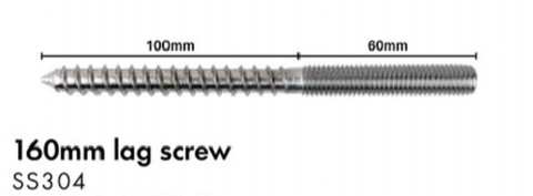 Lag screw, M12 Thread with 12mm Coach Screw, Hex Drive, SS304