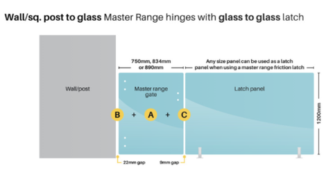 Frameless 12mm Glass Pool Fencing Hinge Panel, Choice of Sizes, Master range hinge panel