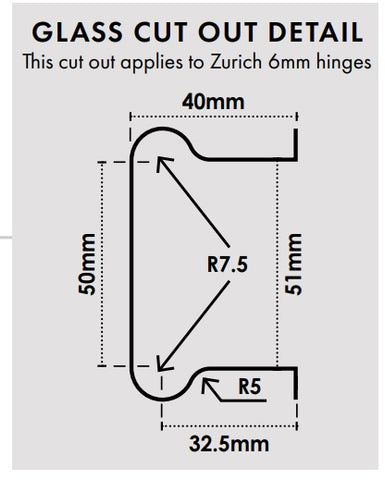 Zürich 6mm wall to glass hinge SQUARE EDGE, chrome