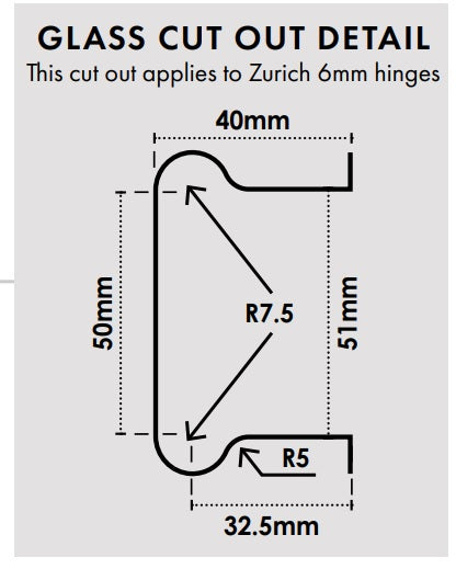Zurich 6mm glass to glass hinge SQUARE EDGE, chrome