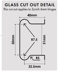 Zurich 6mm glass to glass hinge SQUARE EDGE, chrome