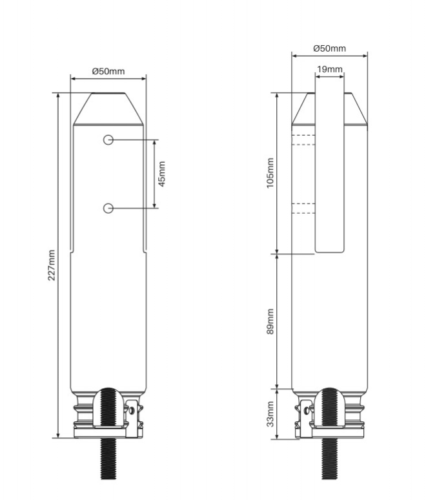 Rio Round Pool Fence Bolt Down Spigot, Stainless SS2205, core drill or base plate.