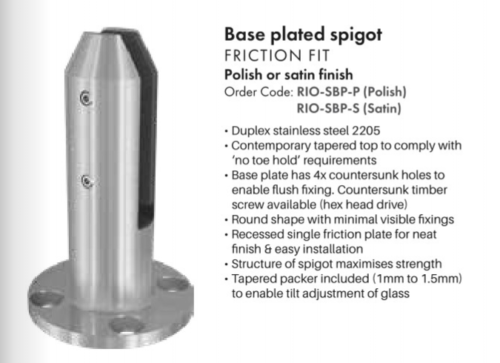 Rio Round Pool Fence Bolt Down Spigot, Stainless SS2205, core drill or base plate.