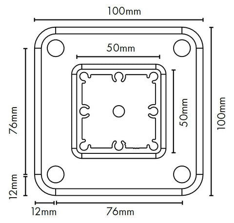 50mm x 50mm Aluminium Post with Base Plate - 1050mm H