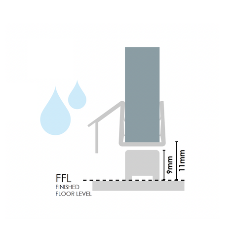 Frameless shower aluminium square water bar, floor seal - White Powdercoated