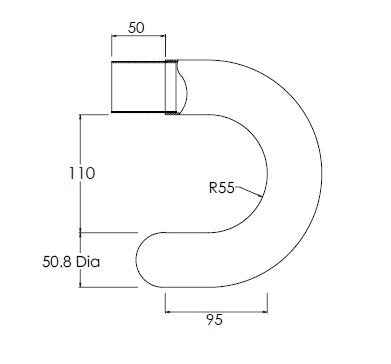 MOD 50 - ROUND HANDRAIL END U SHAPE 316 STAINLESS STEEL