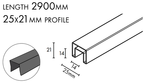 Nanorail Handrail, Stainless Steel, 25 x 21mm , Capping rail