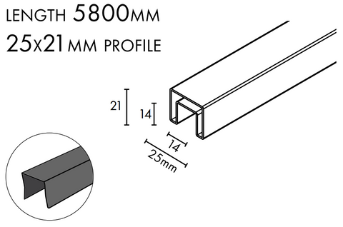 Nanorail Handrail, Stainless Steel, 25 x 21mm , Capping rail