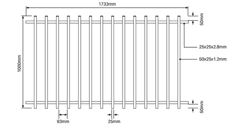 BARR Balustrade panel  Aluminium Blade Fence Panel – 1000mm H x 1733mm W - White / Black, Batten Fence