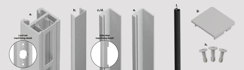 Aluminium Slat Gate Frame Kit 9mm gate lockbox kit SUITABLE FOR LEVER/KNOB LOCK SET for SLAT PEDESTRIAN GATES