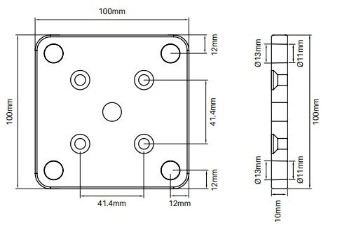 Alumawood Terrain Colour 50x50mm post base plate set POWDER COATED ALUMINIUM