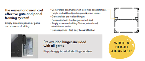 Gate Frame and Panel Frame, Galvanised Steel. Adjustable.