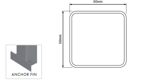 50x50mm core drill post 1800mm OR 2100mm H    Aluminium, with top cap