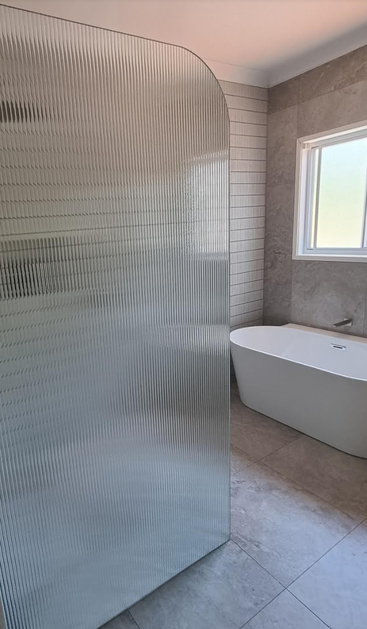 Radius Corner Fluted, Frameless Shower Screen Fixed Panel