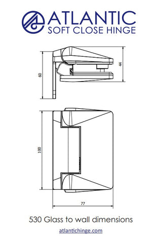 Atlantic 530, Glass Pool Fence Hinge,  Soft Close Hinge, Suits Polaris cutouts.