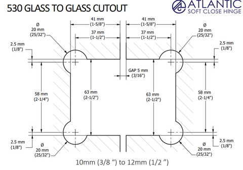 Atlantic 530, Glass Pool Fence Hinge,  Soft Close Hinge, Suits Polaris cutouts.