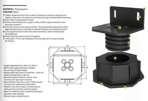 DECK JACKS,  Decking Jacks, Height adjustable, Sub floor framing system