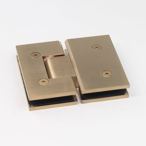 FORGE SHOWER HINGE HEAVY DUTY GLASS TO GLASS 180 DEGREE   10mm and 12mm glass glass - Brushed Brass