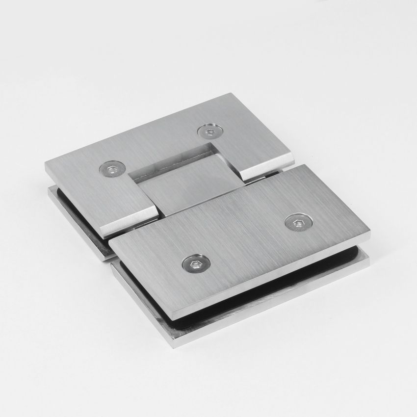 FORGE SHOWER HINGE HEAVY DUTY GLASS TO GLASS 180 DEGREE   10mm and 12mm glass glass - Satin Chrome