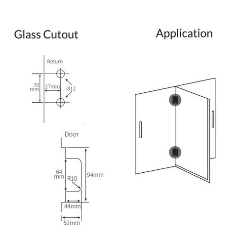 FORGE SHOWER HINGE GLASS TO GLASS BACK TO BACK  10mm glass - Matt Black