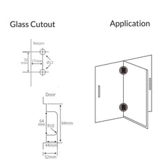 FORGE SHOWER HINGE GLASS TO GLASS BACK TO BACK 10mm glass - Matt Black