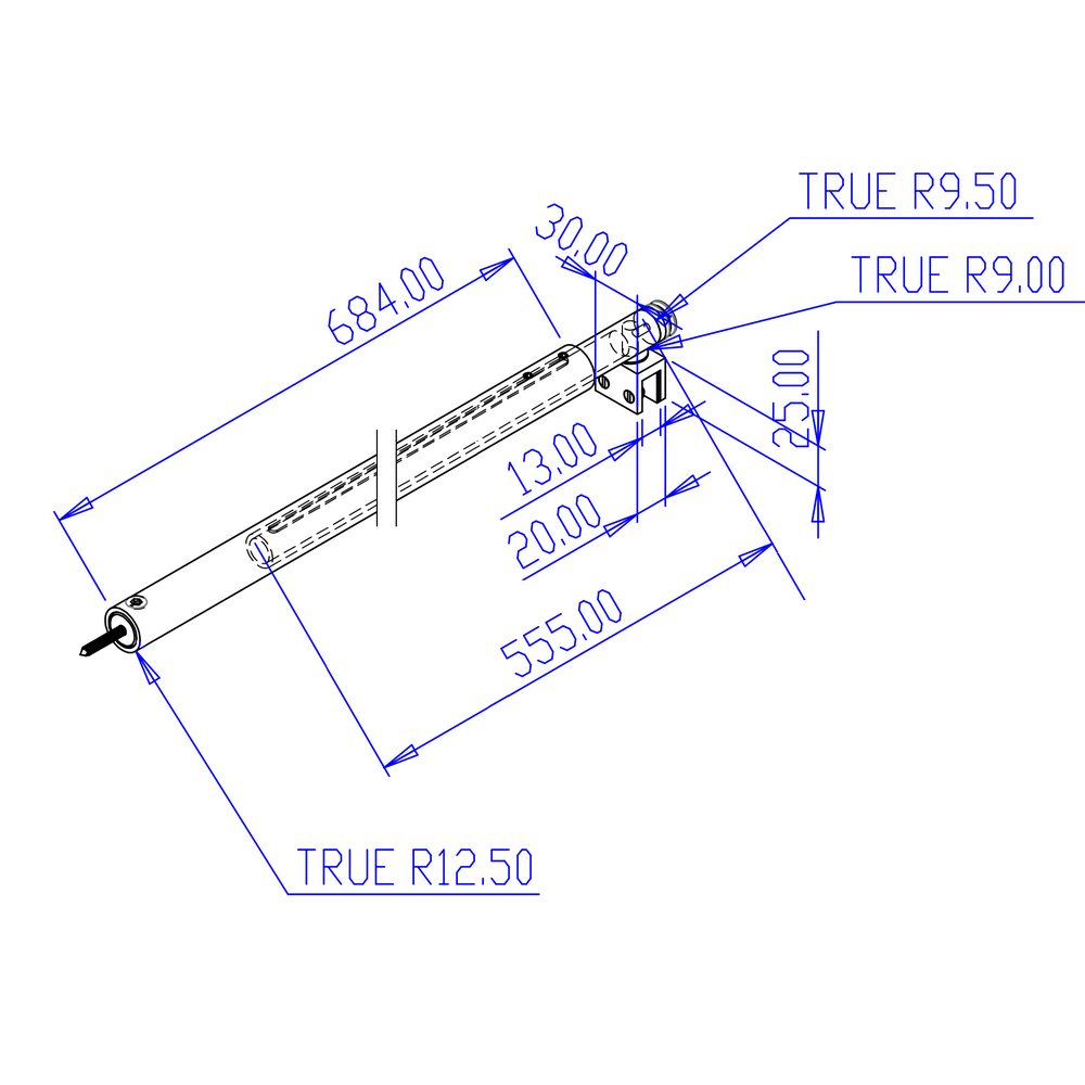 SHOWER BRACING BAR GLASS TO WALL 725-1180MM EXTENDABLE