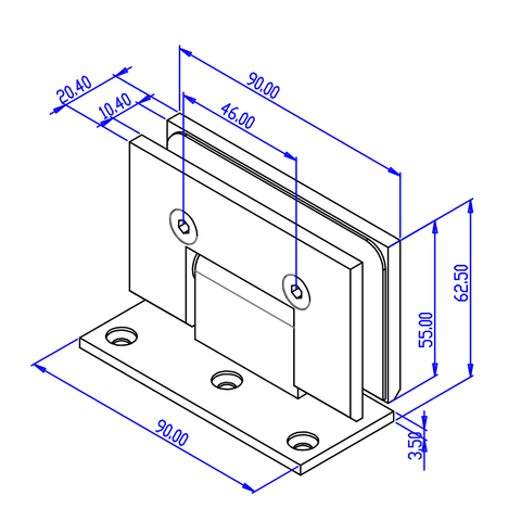 FORGE BRUSHED BRASS SHOWER HINGE GLASS TO WALL L-SHAPE 90 DEGREE 10mm glass - Brushed Brass