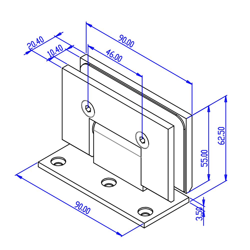 FORGE WHITE SHOWER HINGE GLASS TO WALL L-SHAPE 90 Degrees 10mm glass - Matt White