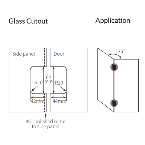 FORGE SHOWER HINGE GLASS TO GLASS 135 DEGREE  10mm glass - Brushed Brass