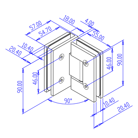 FORGE SHOWER HINGE GLASS TO GLASS 90 DEGREE  10mm glass - Brushed Nickel