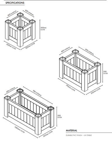 Hampton Style Planter Box  UV stable PVC