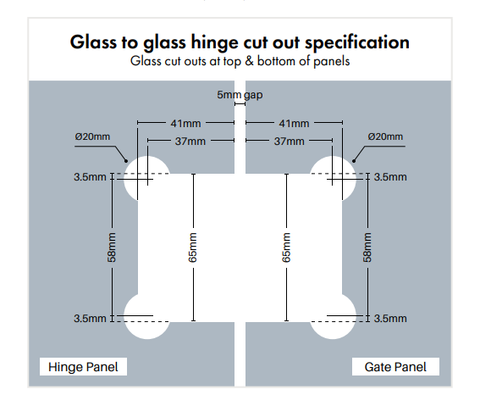 White Polaris 125 Soft Close Hinge - 1 Pair, Self Closing Pool Fence Glass Gate, Glass to Glass