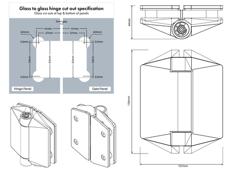 White Polaris 125 Soft Close Hinge - 1 Pair, Self Closing Pool Fence Glass Gate, Glass to Glass