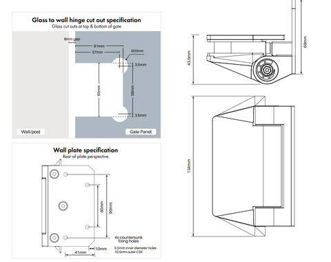 White Polaris Soft Close Hinge POLARIS 125 GLASS TO WALL, POOL FENCE HINGE